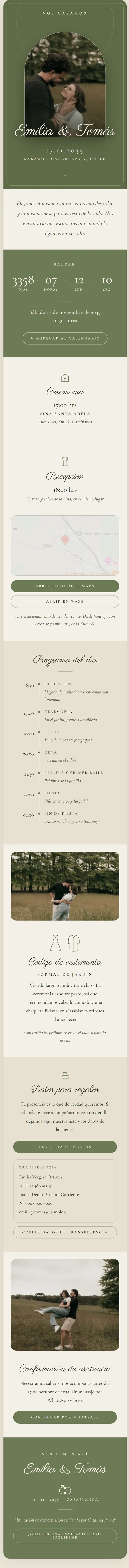 Una invitación web abierta en la pantalla de un teléfono.